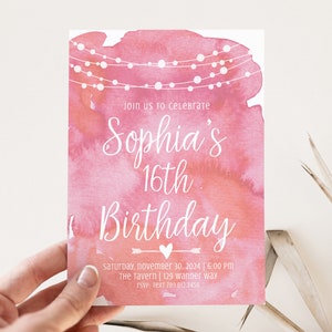 Editable 13th Birthday Invitation Pink | Teen Girl Bday Invite Template | Sleepover Invitation 16th 18th
