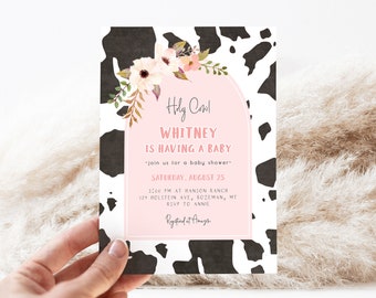 Holy Cow Baby Shower Invitation Template for Girl | Editable Holy Cow We're Having a Baby Baby Shower Invite S413