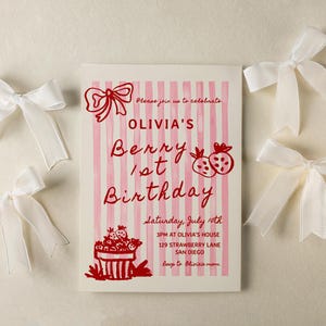 Berry 1st birthday party invitation template - digital download