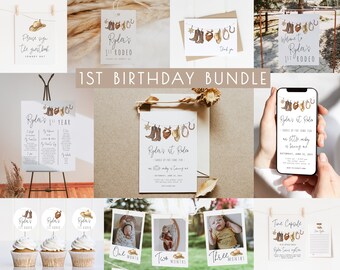 1st Rodeo Birthday Bundle Editable Template Set | Orange Cowboy First Rodeo Birthday Decor Package | Western Invitation S253