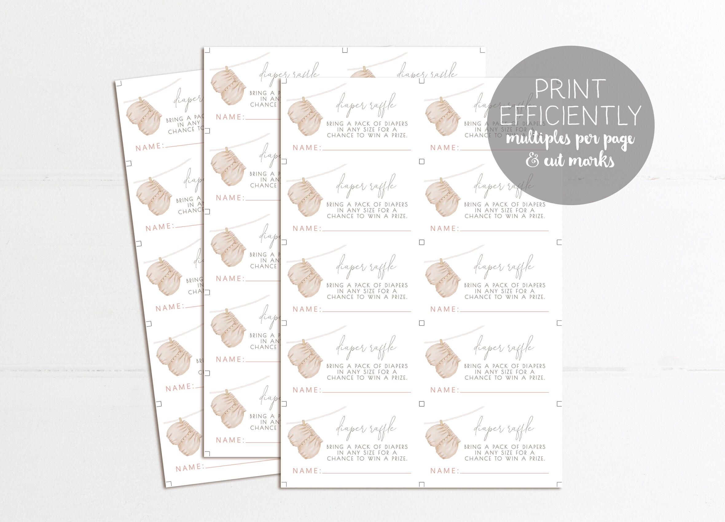 Clothesline Diaper Raffle Ticket Girl Baby Shower Printable - Etsy