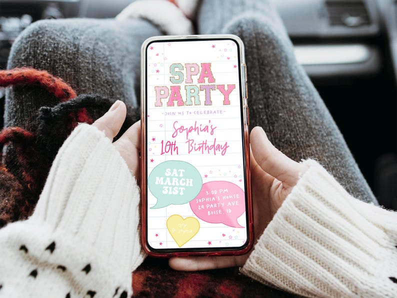 Spa Party Birthday Text Invitation Template Editable Preppy Patch
