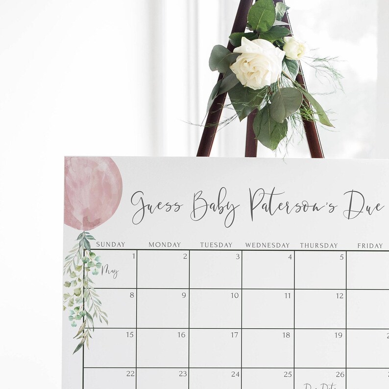 Guess Baby's Due Date Calendar Baby Shower Sign Girl Etsy