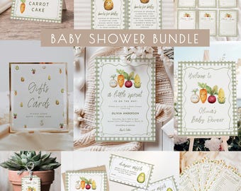 Little Sprout Baby Shower Bundle Templates | Editable A Little Sprout is on the Way Baby Shower Package | DIY Veggie Shower S807