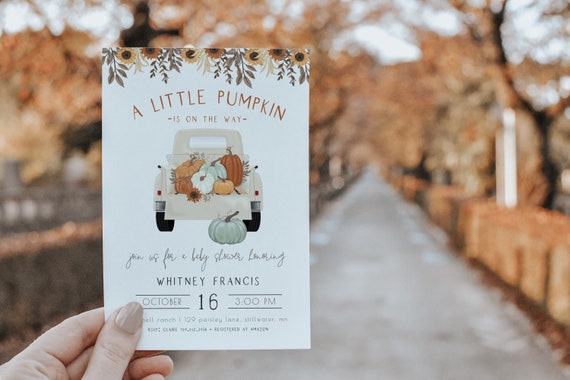Boy Pumpkin Baby Shower Invitation | Truck Boy Fall Baby Shower Editable Invite  Template | A Little Pumpkin is on his Way S322