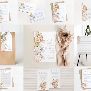 Girl Farm Baby Shower Bundle Editable Template | Farm Barnyard Baby Shower Invitation, Games, Decor Package Set S152