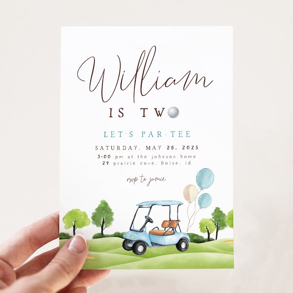 Golf 2nd Birthday Invitation Template | Editable Boy Birthday Par-tee Invite | Golf Second Bday Invite S454