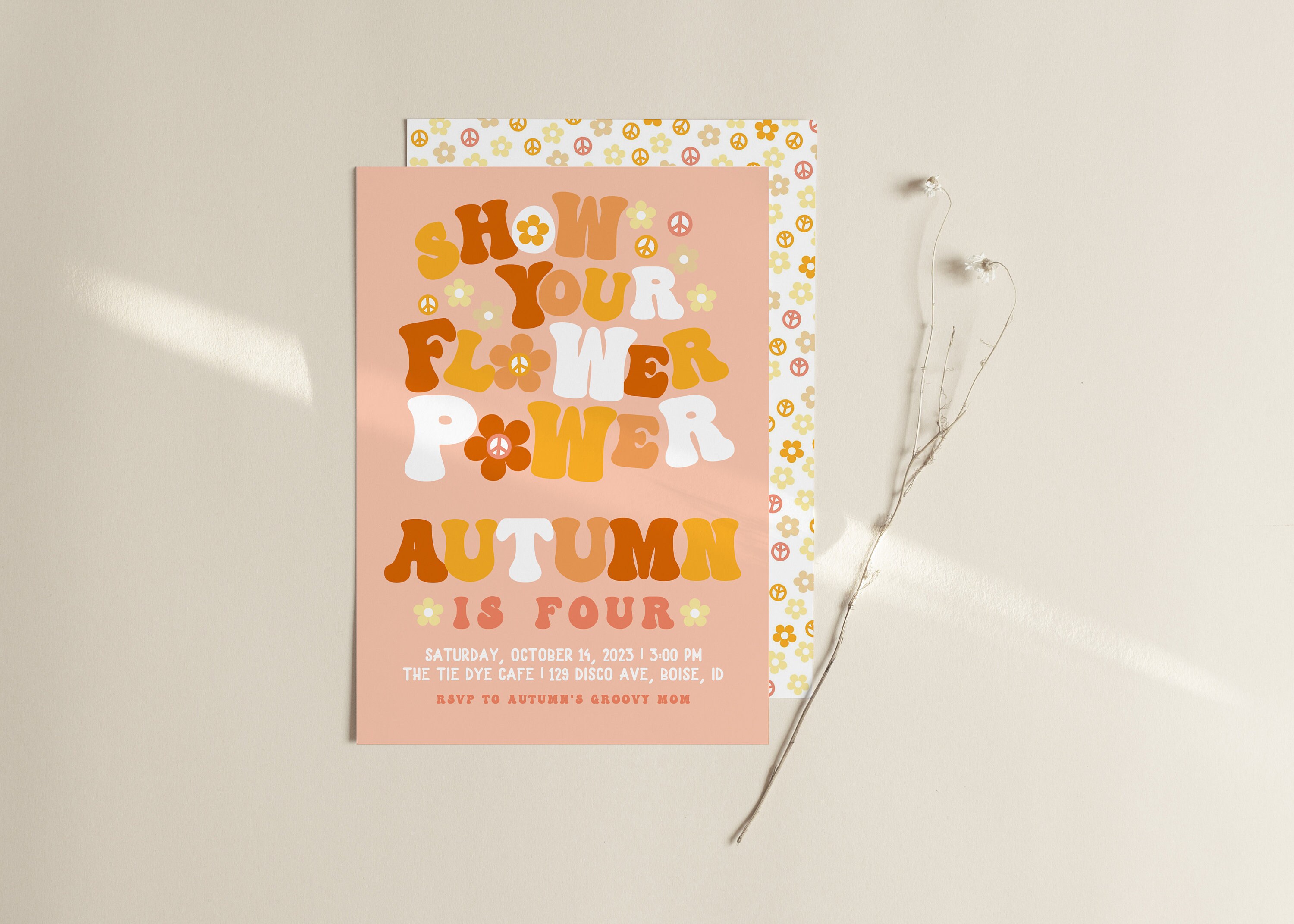 Flower Power Birthday Party Invitation 70s Tie Dye Party Invite Hippie theme Editable Bday Template