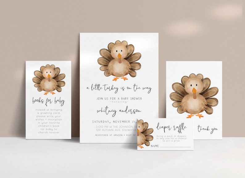 editable little turkey baby shower template bundle