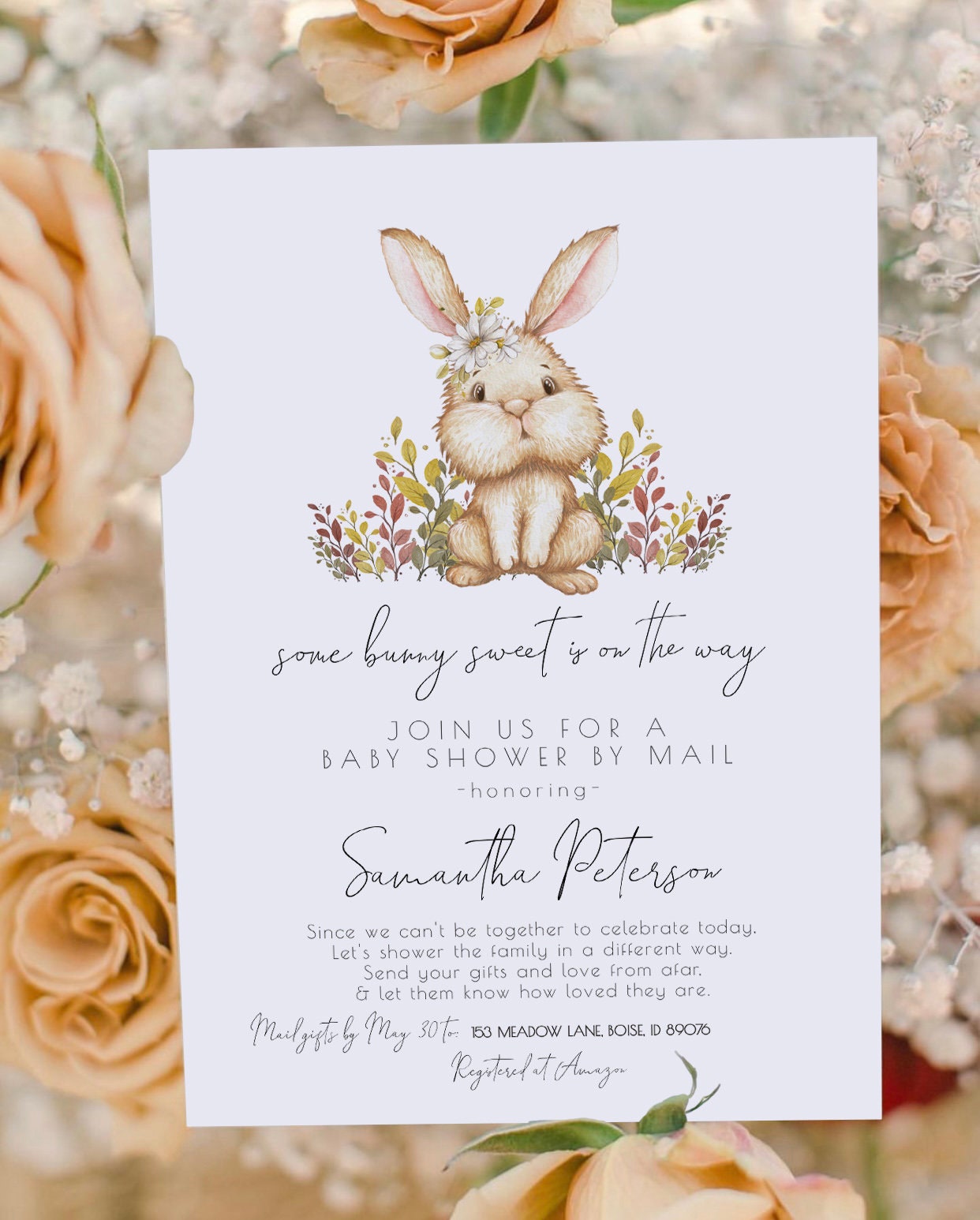 Bunny Baby Girl Shower by Mail Invitation Covid Baby Shower Etsy