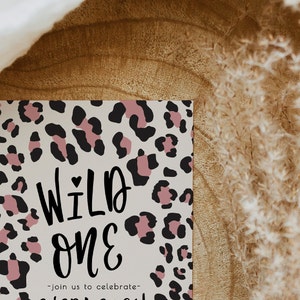 Wild One Girl 1st Birthday Invitation | Pink Leopard Birthday Invitation Editable Template | First Bday Invite Safari Cheetah Invite S242 image 4