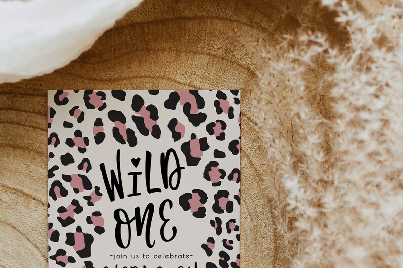 Wild One Girl 1st Birthday Invitation | Pink Leopard Birthday Invitation Editable Template | First Bday Invite Safari Cheetah Invite S242 image 4