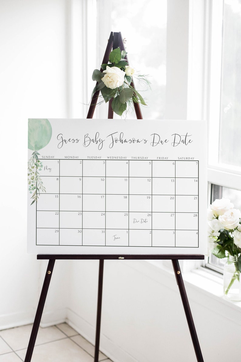 Guess Baby s Due Date Calendar Baby Shower Game Sign Etsy