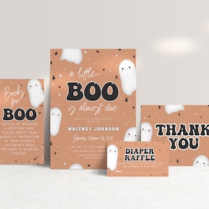 Little Boo Baby Shower Bundle Editable Invitation  | Fall Halloween A Little Boo is Almost Due Baby Sprinkle Package Set Templates S349