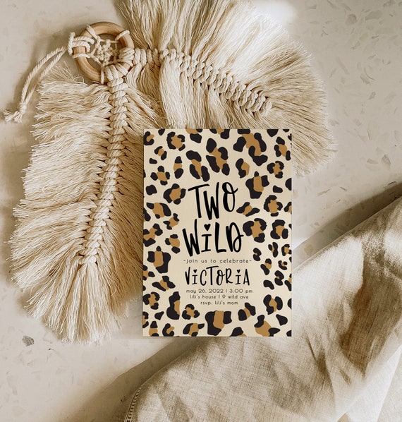 Two Wild Girl 2nd Birthday Invitation | Leopard Birthday Invitation Editable Template | Second Bday Invite Safari Animal Invite S298