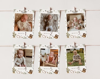 1st Rodeo Birthday Photo Banner Template | Western 12 Month Picture Banner | Cowboy Decor First Year S473