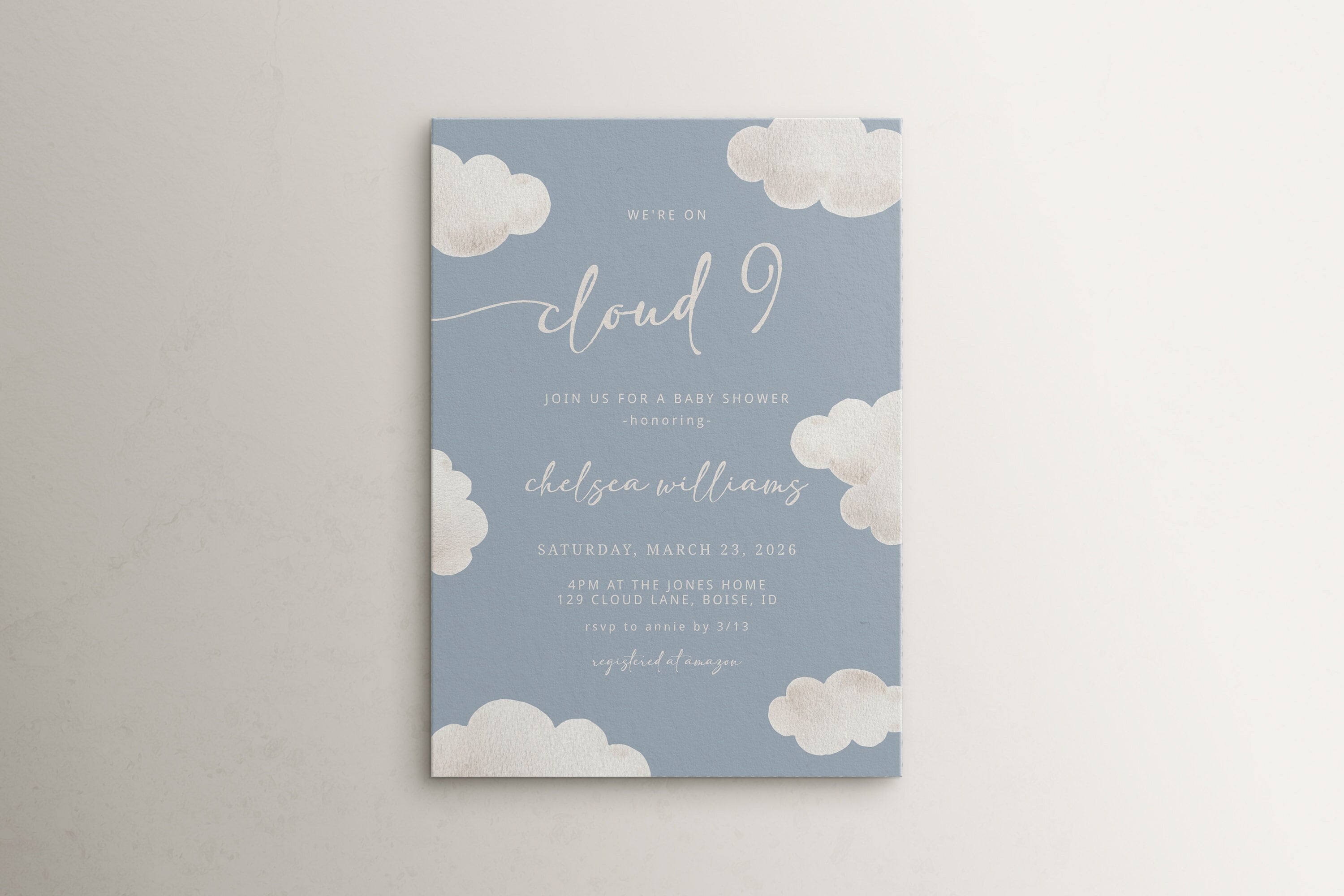 On Cloud 9 Editable Baby Shower Invitation Template | We're on Cloud Nine Baby Shower for Boy Printable Invite | On Cloud Nine S522