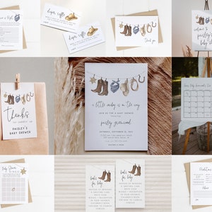 Cowboy Baby Shower Editable Invitation Bundle  | Western Boy Baby Sprinkle Template Package Wild West Set | S227