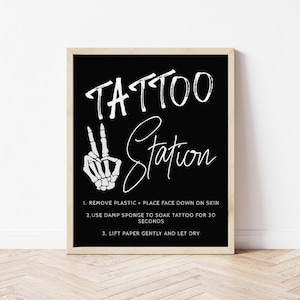Tattoo Station Sign for Bad TWO the Bone Birthday Party | Editable Skeleton Peace Sign Template | Bad 2 the Bone Decorations S366