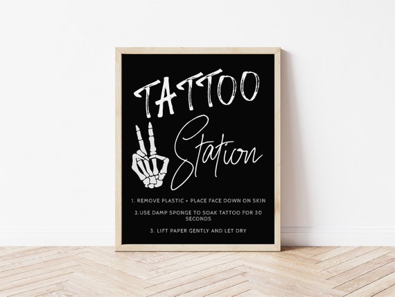 Tattoo Station Sign for Bad TWO the Bone Birthday Party | Editable Skeleton Peace Sign Template | Bad 2 the Bone Decorations S366