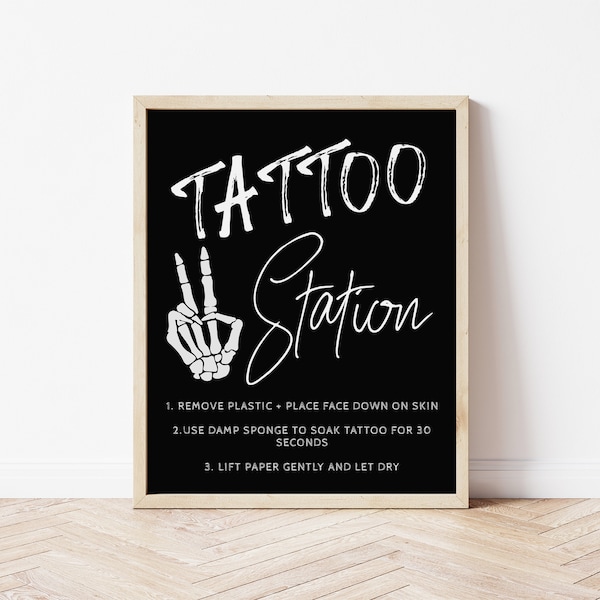 Tattoo Station Sign for Bad TWO the Bone Birthday Party | Editable Skeleton Peace Sign Template | Bad 2 the Bone Decorations S366