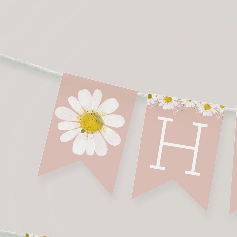 Daisy Birthday Banner Template Pink Printable Daisy Happy Etsy