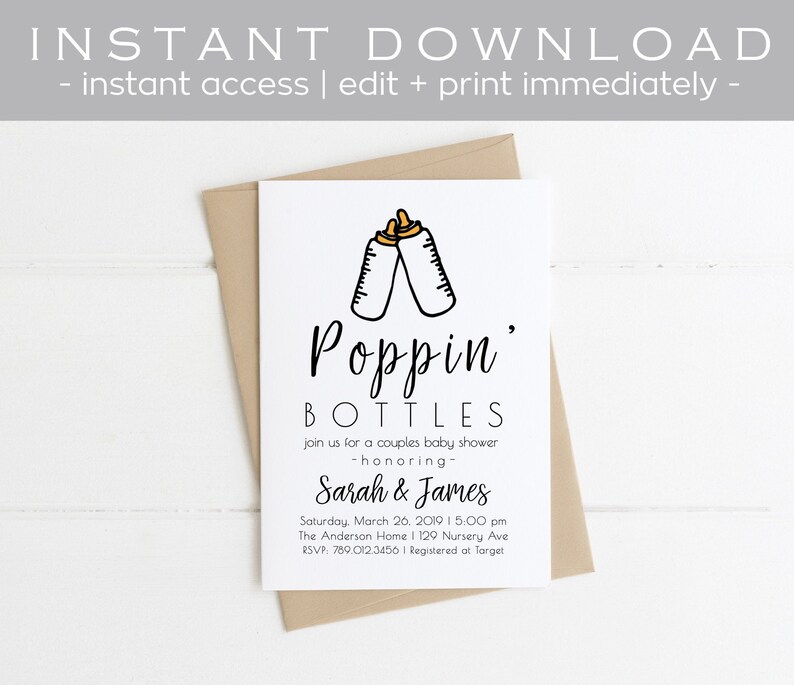 Couples Baby Shower Invitation Poppin Bottles Co Ed Baby Etsy