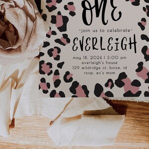Wild One Girl 1st Birthday Invitation | Pink Leopard Birthday Invitation Editable Template | First Bday Invite Safari Cheetah Invite S242 image 8