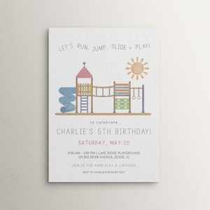 Playground Birthday Invitation Template | Editable Rainbow Park Bday Party Invite | Colorful Outdoor Joint Bday Run Jump Slide Play S648