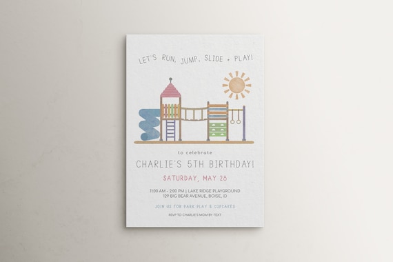 Playground Birthday Invitation Template | Editable Rainbow Park Bday Party Invite | Colorful Outdoor Joint Bday Run Jump Slide Play S648