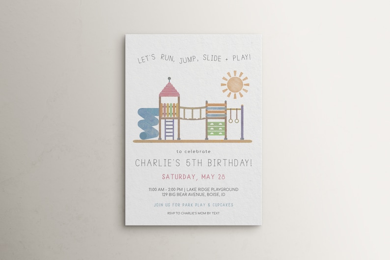 editable rainbow playground birthday party invitation template