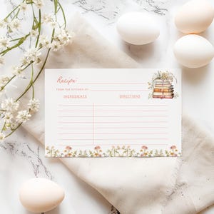 Modèle de carte de recette pour une nouvelle fête nuptiale | Carte de recette modifiable Her Next Chapter Library imprimable S776