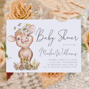 Cow Baby Shower Editable Invitation Template | Girl Farm Baby Shower Invite S226