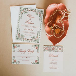Suite de mariage espagnole - Modèles modifiables | Faire-part de mariage Talavera à faire soi-même, RSVP et lot de cartes d'informations | Parure de mariage mexicaine moderne S882