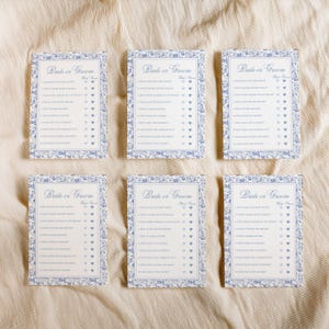 Spelsjabloon bruid of bruidegom voor iets blauws vrijgezellenfeest | Bewerkbare toile de jouy vintage bruiloft douche afdrukbare Guess Who-spel S760