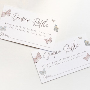 Ticketsjabloon vlinder luierloterij | Bewerkbare kleine vlinder babyshower afdrukbare invoeging | Loterijticket S451