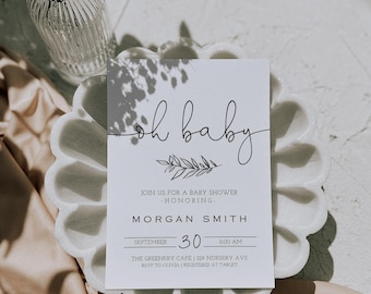 Oh Baby Shower Invitation - Editable Template | DIY Gender Neutral Baby Shower Invite S130