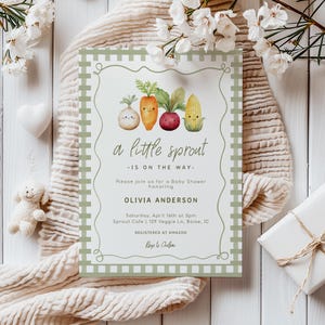 Little Sprout Baby Shower Invitation Template | Editable A Little Sprout is on the Way Baby Shower Invite | DIY Veggie Invitation S807
