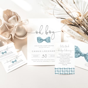 Bowtie Baby Shower Package Editable Bundle | A Little Man is on the Way Boy Baby Shower Set Templates S103