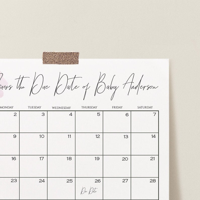 Guess Baby/'s Due Date Calendar Baby Shower Sign Editable Template Instant Download Girl Over the Moon Purple Baby Shower Game