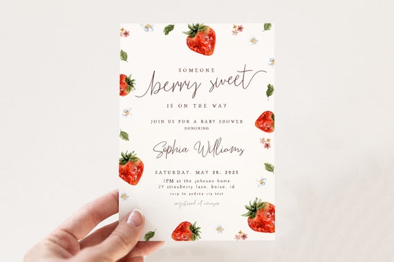 Strawberry Baby Shower Invitation, Berry Sweet Baby Shower