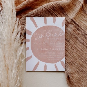 Girl Sunshine Baby Shower Editable Invitation | A Little Sunshine is on her Way Template Invite Pink Sun You are my Sunshine S240