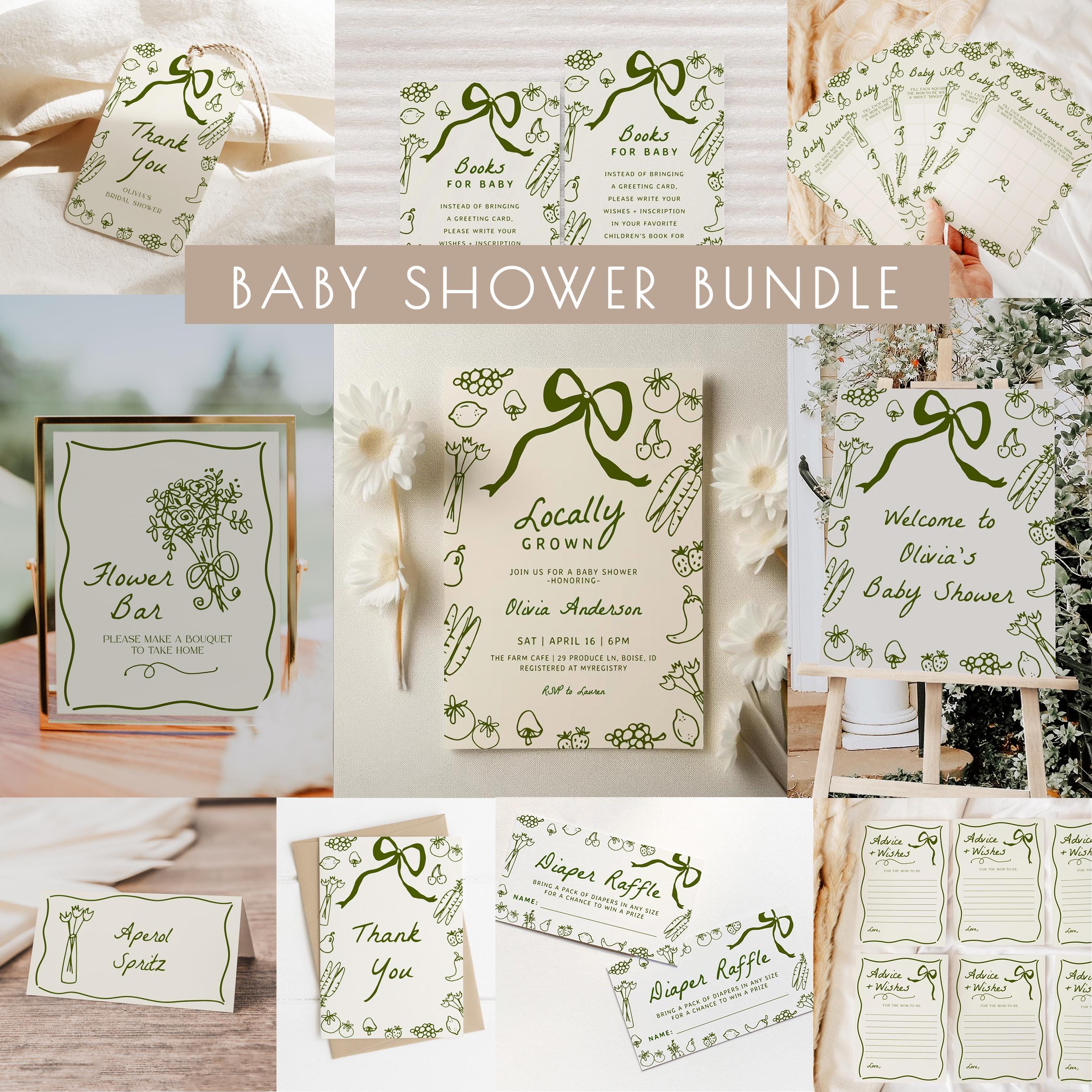 Locally Grown Baby Shower Bundle - Editable Templates | DIY Hand Drawn Farmer's Market Baby Shower Package Set S791