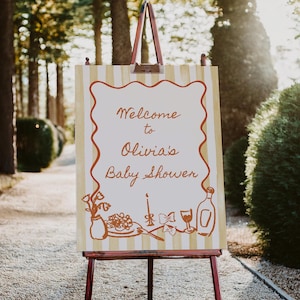 Modello di cartello di benvenuto italiano / Decorazione per baby shower con pasta disegnata a mano modificabile / Poster per cena di prova con pasta stampabile S821