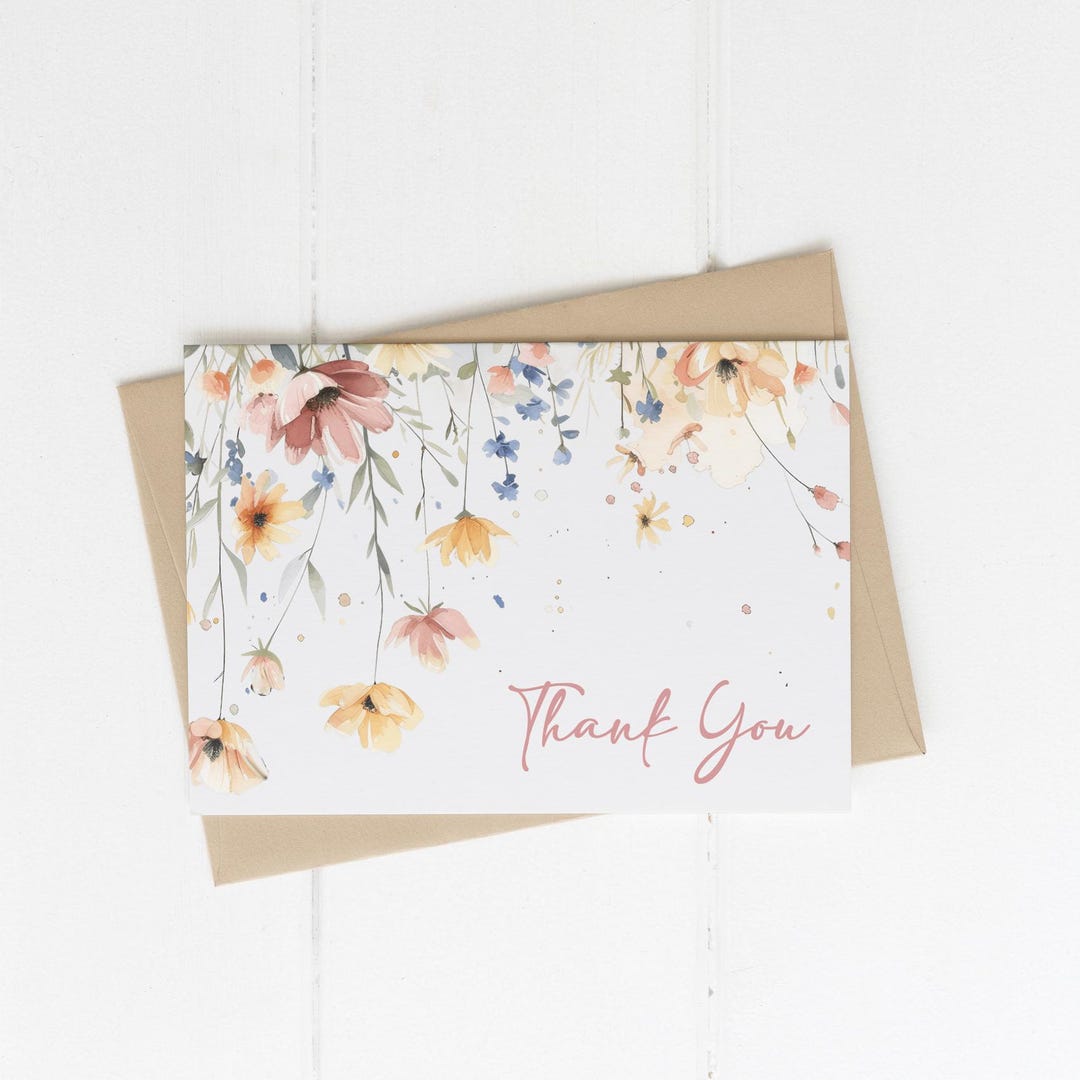Wildflower Thank You Card Template | Editable Baby in Bloom Card | Girl ...