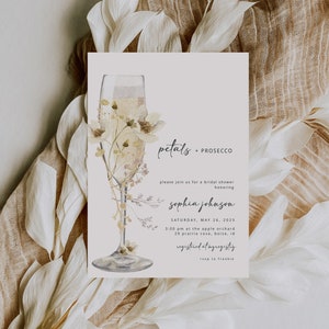 Petals + Prosecco Bridal Shower Invitation | Editable Petals and Prosecco Invite Template | Brunch & Bubbly Engagement Party  S535
