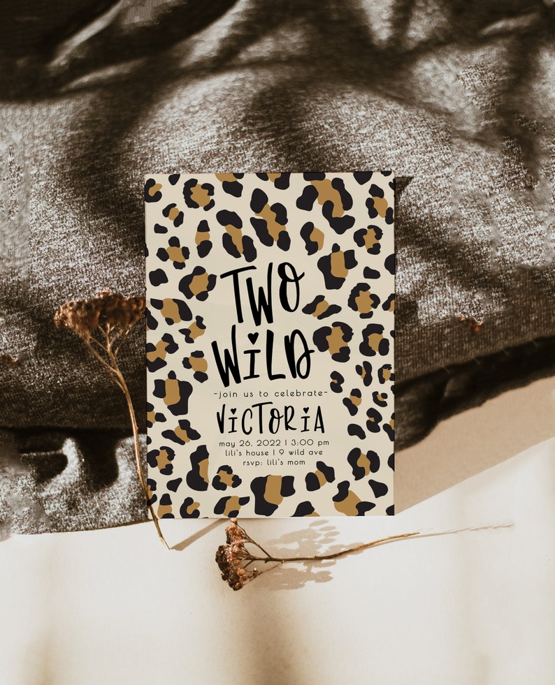 Two Wild Girl 2nd Birthday Invitation | Leopard Birthday Invitation Editable Template | Second Bday Invite Safari Animal Invite S298 image 6
