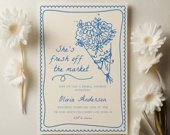 Fresh off the Market Bridal Shower Invitation Template | Editable Hand Drawn Farmer&#39;s Market Wedding Shower Invite S748