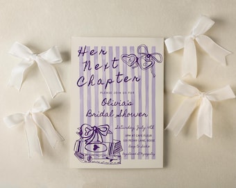 Her Next Chapter Bridal Shower Invitation Template | Editable A New Chapter Begins Wedding Shower Invite | DIY purple Book Invitation S864