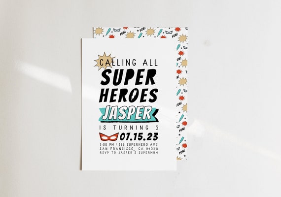 Superhero Birthday Invitation | Modern Superhero Invite Editable Template | Boy Masks Bday Invite S198